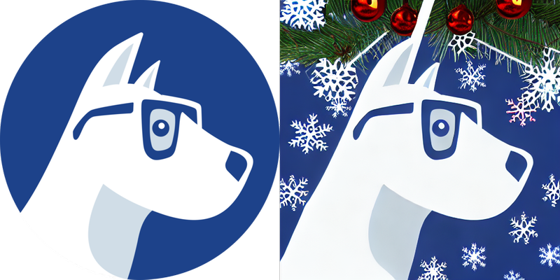 Left: Original Mutt symbol. Right: 'Mutt in christmas' image. Generated using inpainting.