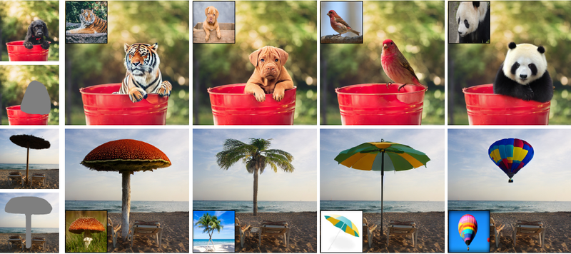 Example of edition of an image with different objects. From [Paint by Example article](https://arxiv.org/abs/2211.13227)